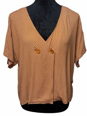 Leith Rust Polka Dot V-Neck Button Front Blouse